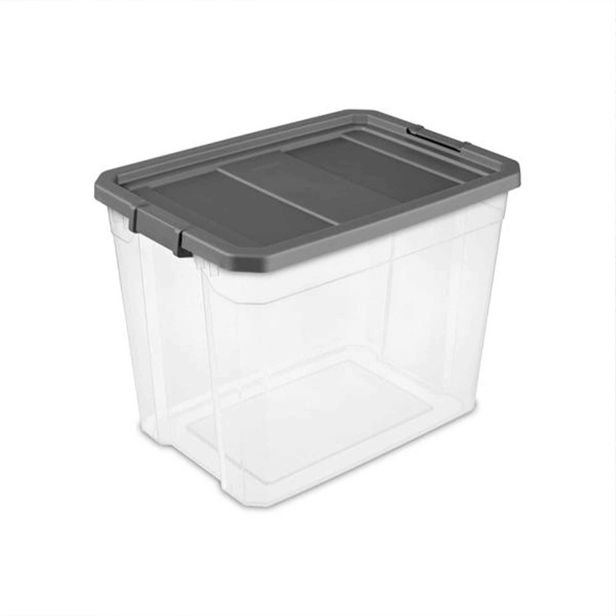 Sterilite 108 Quart Plastic Stacker Box, Lidded Storage Bin Container For Home And Garage Organizing, Shoes, Tools, Clear Base &